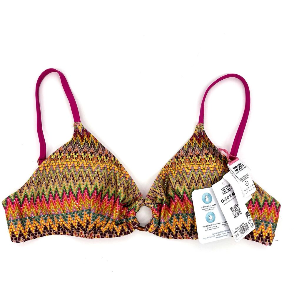 Banana Moon OLKO LONOAK Triangle Metallic Bikini Top Chevron Padded M/38 NWT